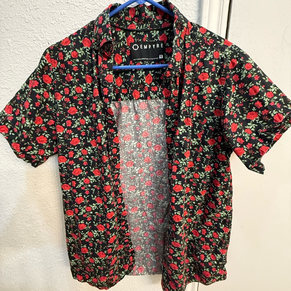 Empyre Black and Red Casual Button Down Shirt Floral Design